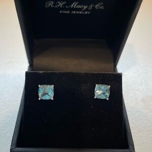 Genuine Blue Topaz & White Gold Stud Earrings